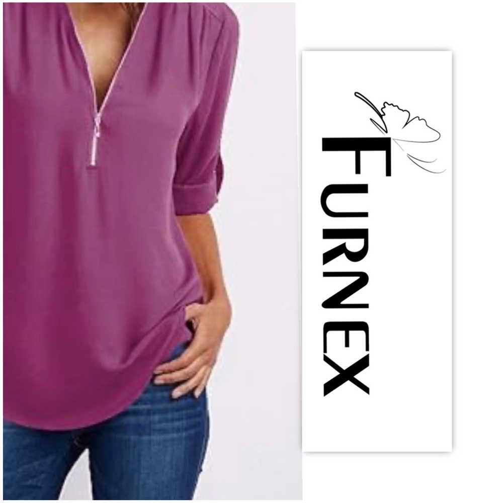 Furnex Mauve Rolled Tab Sleeve Tunic Blouse